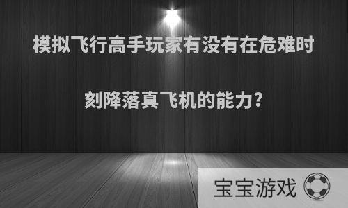 模拟飞行高手玩家有没有在危难时刻降落真飞机的能力?